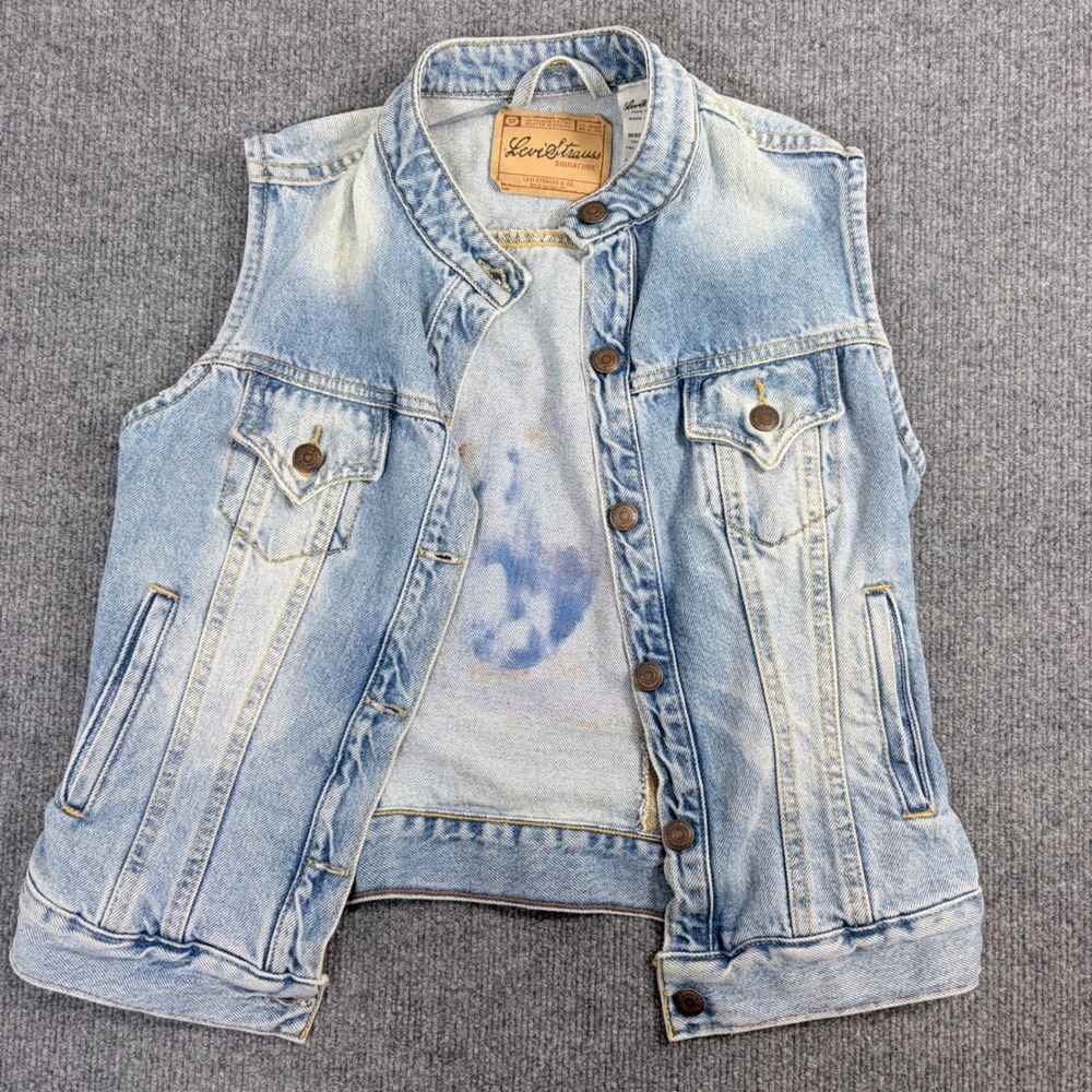 Levi Strauss Signature Custom Hand Painted Denim Vest Blue Wave Misses M‎ 8/10
